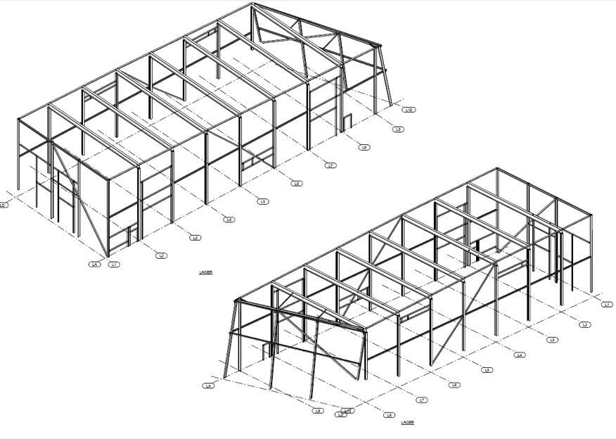 Three different steel constructions: two warehouses and a canteen, Norway