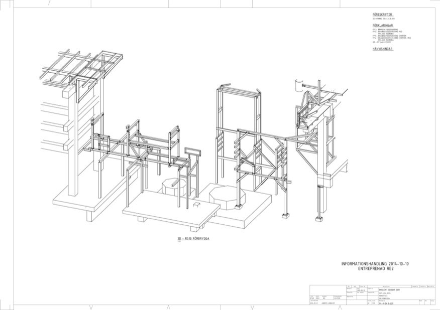 Steel supporting structure for piping, Sweden